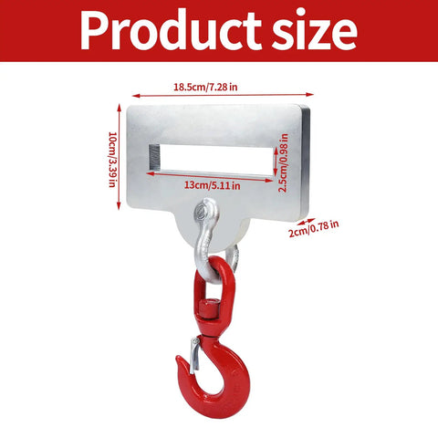 Heavy Duty Forklift Lifting Hook Attachment Single Fork Mount dimensions 18.5cm x 10cm x 2.5cm with sharp 360 swivel for heavy lifting.