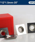Ten Pack 12X12X1.5mm Carbide Router Blade Inserts For Slab Surfacing Four Cutting Edges Reversible Square Blades, front view