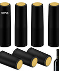 Top Shelf Black Heat Shrink Wine Caps With Tear Tabs 100 Piece Heavy Duty PVC Seals stacked and ready to keep wine fresh.