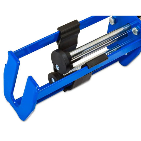 Close-up of the Dual Cartridge Applicator Gun For 200mL 1to1 And 2to1 Cartridges with sturdy metal rods and blue handle