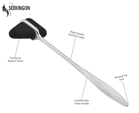 Tomahawk Percussion Reflex Hammer For Neurological Examination Black Durable Stainless Steel Build Ideal For Medical Students And Pros Classic Design Lightweight Yet Sturdy Wont Bend Or Break Perfect Kit Addition For Training And Clinic Use with triangular rubber head and pointed tip end
