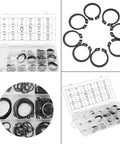 External Circlip Kit 150 Pcs With 18 Sizes 3mm To 32mm Metal Retaining Rings Set In A Plastic Storage Box Overview