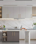 Modern kitchen with Champagne Bronze Cabinet Pulls 5 Inch Center To Center 128mm on gray cabinets. ZH0019 hardware shown.
