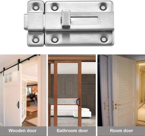 Stainless Steel Sliding Door Bolt Lock 2 Pack Surface Mounted Latch 3 Inch Door Bolts For Internal Doors Built To Last Tough As Nails Rustproof Security For Home And Office shown on various door types