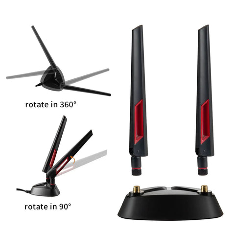 Tri Band WiFi 6E Magnetic Base Antenna for Desktop PC and Router, omni directional 9dBi, RP SMA male, adjustable angles.