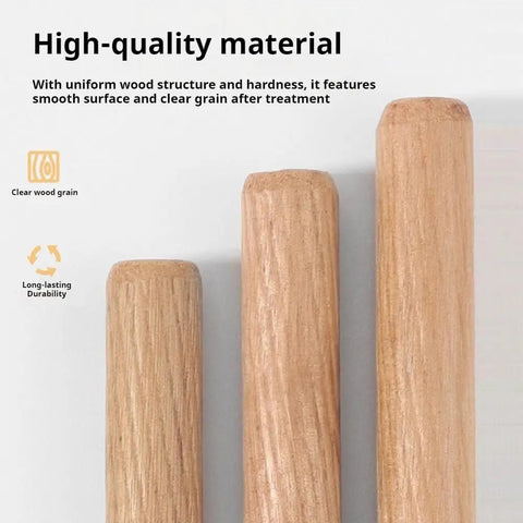 Five Size Hardwood Wood Dowels Set M5 M6 M8 M10 M12 Beveled Ends Fluted Pins For Woodworking Crafts And Furniture DIY Projects 100 Pcs M6x40 showing beveled ends and smooth grain