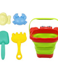 Foldable Bucket And Shovel Tools Kit For Kids Sand Toys With Animal Design Five Piece Travel Beach Set For Backyard Park Picnic