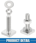 Heavy Duty M8 T Slot Bolts For Car Roof Racks, Premium Stainless Steel Track Fasteners With Nuts And Washers, Built Like A Tank Cargo Carrier Mounting Hardware, Pack Of Six, showing bolts, nuts, and washers.