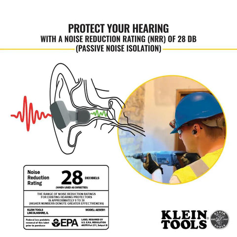 Illustration of Jobsite Bluetooth Earbuds With 28 dB Noise Reduction Memory Foam Tips For Comfort, worker wearing earbuds