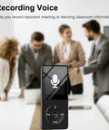Pocket Size 32GB Bluetooth MP3 Player With Dope HiFi Sound, displaying voice recording feature in an office setting