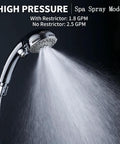 High Pressure Handheld Shower Head With 6 Settings Including Rain Massage Spa Spray Mode And Pause Mode On Off Switch 60 Inch Hose