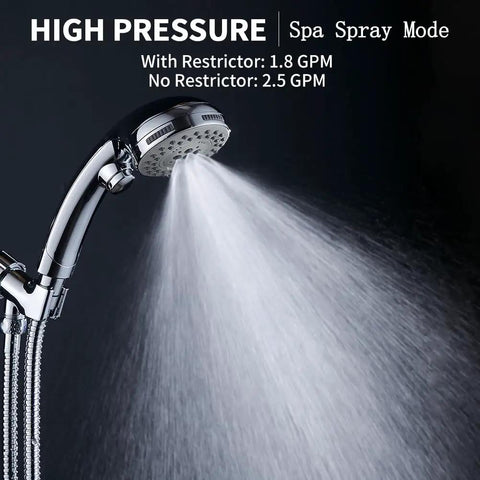 High Pressure Handheld Shower Head With 6 Settings Including Rain Massage Spa Spray Mode And Pause Mode On Off Switch 60 Inch Hose