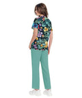 Ultra Comfy Women Nursing Scrubs Set Buttery Soft Stretch Joggers With Deep Pockets Anti Wrinkle Medical Work Uniform Top In Green, floral scrub top and green joggers.