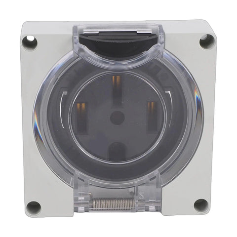 Beefy Nema L14-50R Industrial Locking Power Outlet 50amp 250volt Wall Mount Receptacle with transparent cover and PA66 housing.