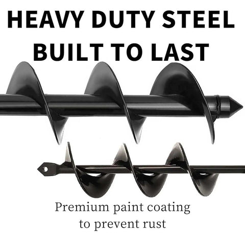 Heavy Duty Garden Auger Drill Bit For Planting With Deep Uniform Holes In Two Sizes, steel construction, rust-resistant coating