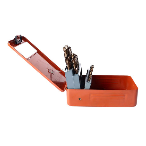 Badass 25 Piece Cobalt Hss Drill Bit Kit Featuring Rugged Heavy Duty Straight Shank Grip And Solid Storage Case with drill bits.