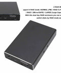 Heavy Duty 2 Bay Sata Raid Enclosure Supports 2.5 Inch Drives Via Usb 3.1 Type C Connection, sleek black chassis with connectivity ports.