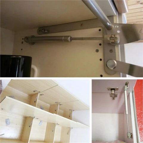 Heavy Duty Four Piece Gas Strut Cabinet Door Lift Support Kit With Pneumatic Rod Hydraulic Spring Hinges For Kitchen Cupboard And Furniture Hardware In Silver Finish