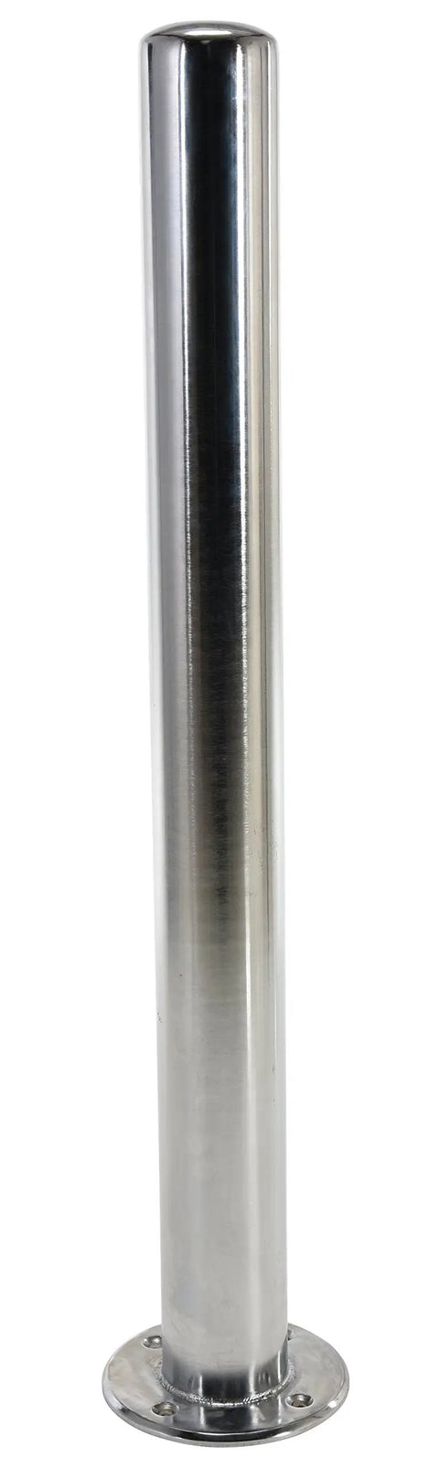 Built Tough Heavy Duty Steel Safety Bollard With Bright Chrome Plating, smooth chrome finish, ground mount design for parking lots.