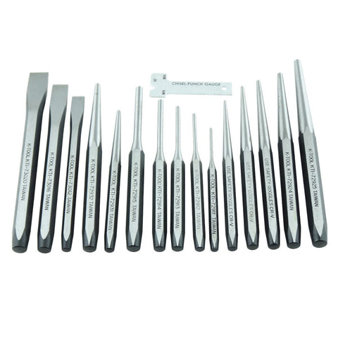 15 Piece Punch And Chisel Set In Plastic Tray With Pin Punches Taper Punches Chisels And Center Punches For Metalworking Auto Repair And Diy