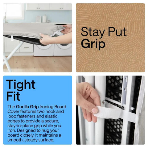 Heavy Duty Ironing Board Cover And Pad With Silicone Coating, Heat Resistant Up To 400 Degrees, showing hook and loop strap