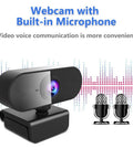 Hella Sharp 1080P Hd Webcam With Built In Mic And Flexible Stand For Pc Laptop Desktop showing lens and mic illustrations.