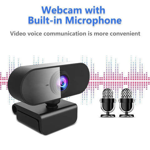 Hella Sharp 1080P Hd Webcam With Built In Mic And Flexible Stand For Pc Laptop Desktop showing lens and mic illustrations.