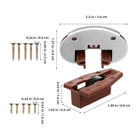 Drawer Track Repair Kit With Bottom Mount Rails, plastic and metal guides with screws, for dressers, cabinets, and bedroom furniture.