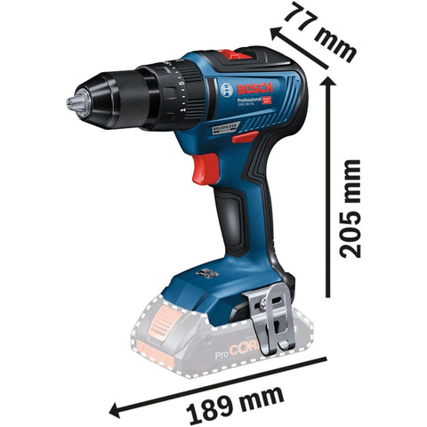 18V System Bad Boy Cordless Combi Drill With 55 Nm Kickin Torque Brushless Motor, 205mm tall, compact for tight spaces.