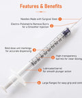 Transparent Dispensing Tips Featuring Double Helix Lock And Large Area Rotation Design Individually Wrapped 0.5cc Needles for Paint Glue Oil and Ink 100 Pack with detailed markings.