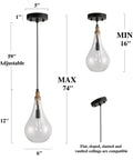Cozy Rustic Farmhouse Wood And Glass Pendant Light For Kitchen Island And Dining Room With Teardrop Mouth Blown Glass dimensions