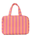 Water Resistant Cosmetic Bag With Leak Proof Pockets, Compact Toiletry Carrier in striped pattern, exterior view