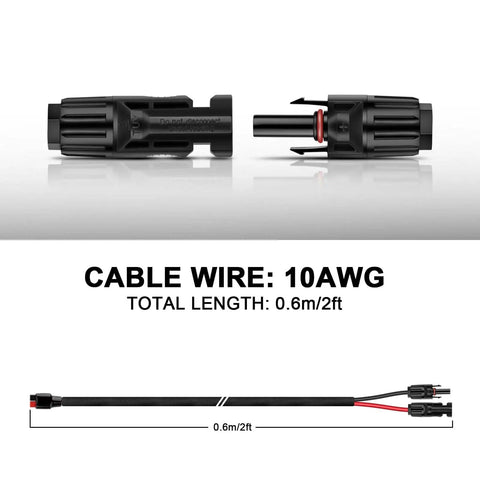 Beefy 10AWG Solar Panel Cable Kit For RV Marine Boat And Portable Solar Generators Power Stations 60cm Long Durable Wiring