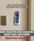 Wall Mount Remote Holder For Ceiling Fan Remotes REM-ARTC-1 REM-ARTC-2 With Easy Install Mounting Hardware next to switch