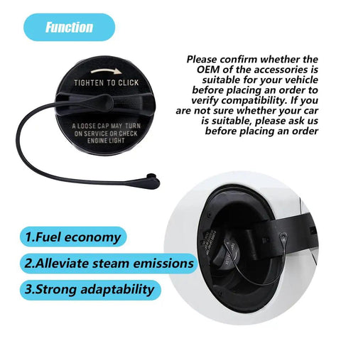 Dodge Ram Gas Cap Replacement For 1500 2500 3500 Charger Challenger Direct Fit Easy Install cap showing front and installed view.