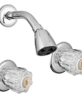 Budget Friendly Economical Shower Faucet Knobs with Crystal Acrylic Handles and Adjustable Showerhead Arm in Chrome Polished Finish
