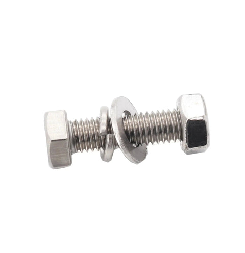 Heavy Duty M8 X 35Mm Hex Bolts Kit With Matching Nuts Flat Washers And Spring Lock Hardware In Rock Solid 304 Stainless Steel close-up of bolt and washer.