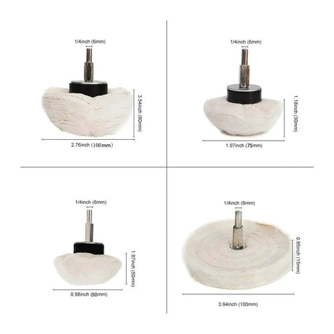 Top Quality Cotton Polishing Wheels Cloth Buffing Grinder For Jewelry Wood And Metal Abrasive Tools With 1 4 Inch Shank Column 65mm images showing various sizes and details of buffing pads.