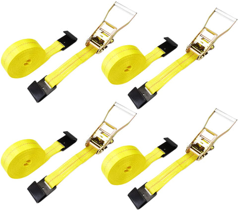 Heavy Duty Flat Hook Ratchet Straps 4 Pack 2 Inch By 27 Foot Weather Resistant Cargo Straps For Hauling Heavy Loads With 3,333 Lb Working Load Limit For Flatbeds Trucks Trailers And Pickups