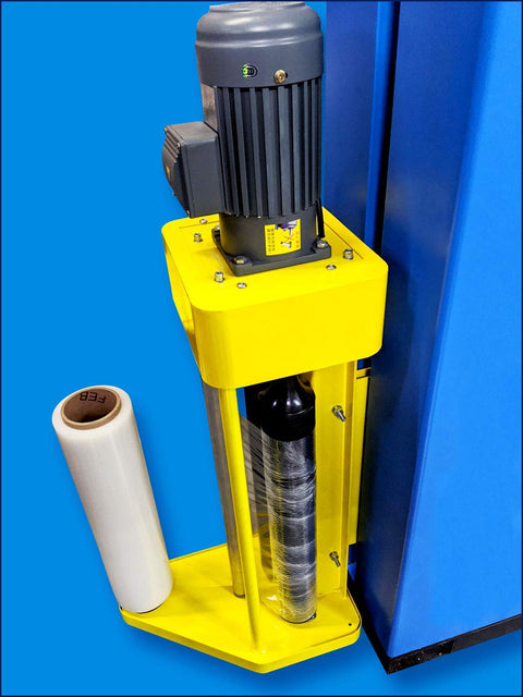 No Nonsense Heavy Duty Pallet Wrapping Machine With Industrial Shrink Wrap And Precision Built In Scale showing the motor and wrap holder.