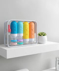 Carry On Ready Travel Bottles Kit 16 Pack TSA Approved Leak Proof Silicone Squeezable Containers For Toiletries on shelf