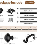Package contents of Heavy Duty Curtain Rod Set For Windows 72 To 144 Inches 7/8 Inch Adjustable Drapery Rods With Modern Finials Built To Last
