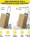 No Sweat Heavy Lifter And Smooth Operator Stair Climbing Cart Featuring Rust Proof Aluminum Frame and Precision Six Wheel Rolling Base for easy stair use.