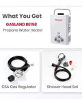 Propane Tankless Water Heater 1.58 GPM 41000 BTU Outdoor CSA certified with gas regulator and shower head for camping and RVs