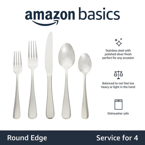 Top Tier Stainless Steel Silverware Set For Four, Pack Of Two Featuring Twenty Rounded Pieces, Dishwasher Safe Round Edge Flatware That Instantly Upgrades Your Kitchen Setup And Handles Any Meal Without Skipping A Beat