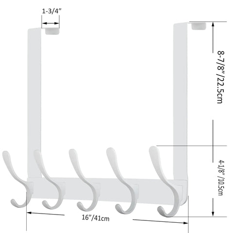 Over The Door Coat Hooks With Five Hooks And Towel Rack Door Hanger For Coats And Clothes Space Saving White Organizer dimensions