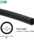 Silicone Tubing 9/32 Inch ID (7mm) by 7/16 Inch OD (11mm), 10 Ft High Temp, black, with size specifications and dimensions