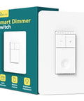 Smart Dimmer Switch With Neutral Wire Required For 2.4GHz WiFi No Fuss Setup showing packaging and wall unit front view.
