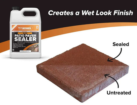 Wet Look Patio Paver Sealer With Gloss Finish Pro Grade Clear Water Based Sealant For Natural Stone Surfaces Enhances Color And Depth Protects Pavers High Performance Acrylic Resin 1 Gallon bottle and sealed vs untreated paver