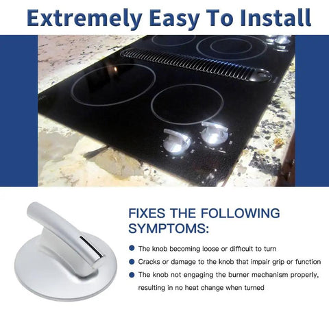 4 Pack Cooktop Burner Knob Replacement showing easy installation on electric stove with double flat shaft.